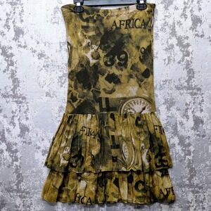 Vintage Unique Abstract Africa Safari‎ 1929 Print Strapless Tiered Dress Medium